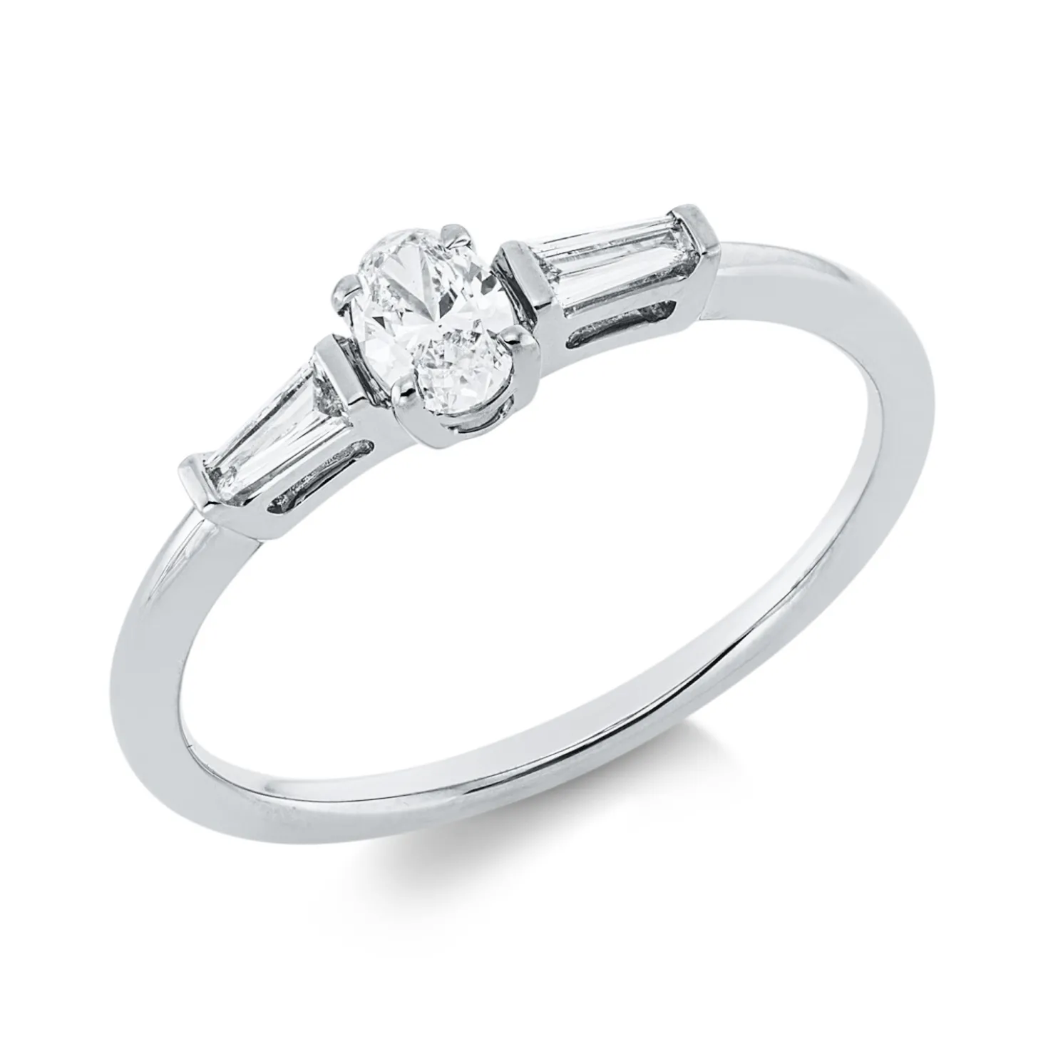 Ring aus 750 Gold Weißgold 3 Diamanten 0,31ct TW-SI B:4,6mm 4er-Krappe