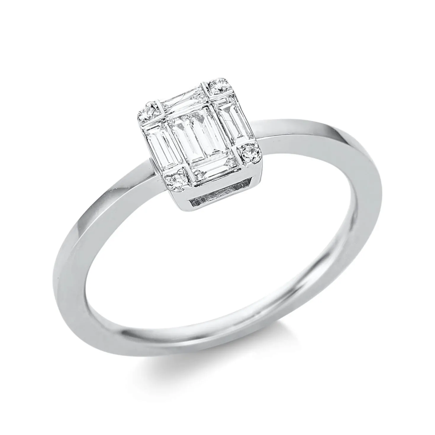 Ring aus 750 Gold Weißgold 10 Diamanten 0,3ct TW-SI B:6,7mm 4er-Krappe