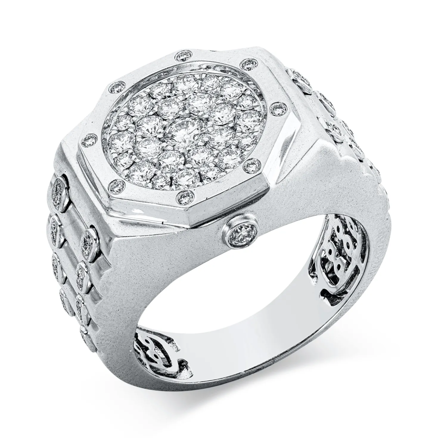 Ring aus 750 Gold Weißgold 66 Diamanten 0,91ct TW-SI B:16,6mm mattiert
