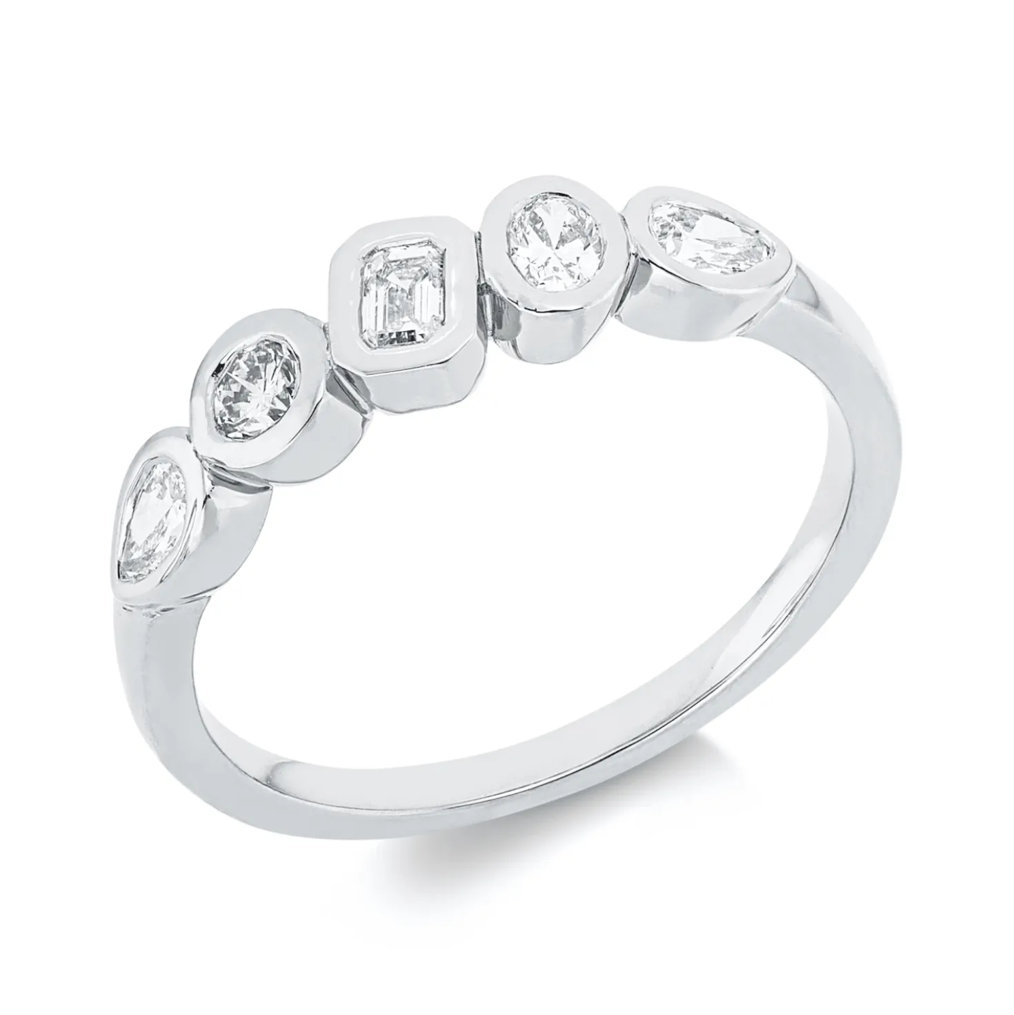Ring aus 750 Gold Weißgold 5 Diamanten 0,5ct TW-SI B:5mm Zarge