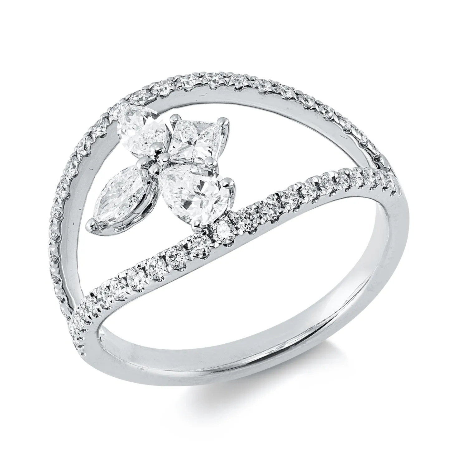 Ring aus 750 Gold Weißgold 50 Diamanten 0,72ct TW-VSI/SI B:11,8mm