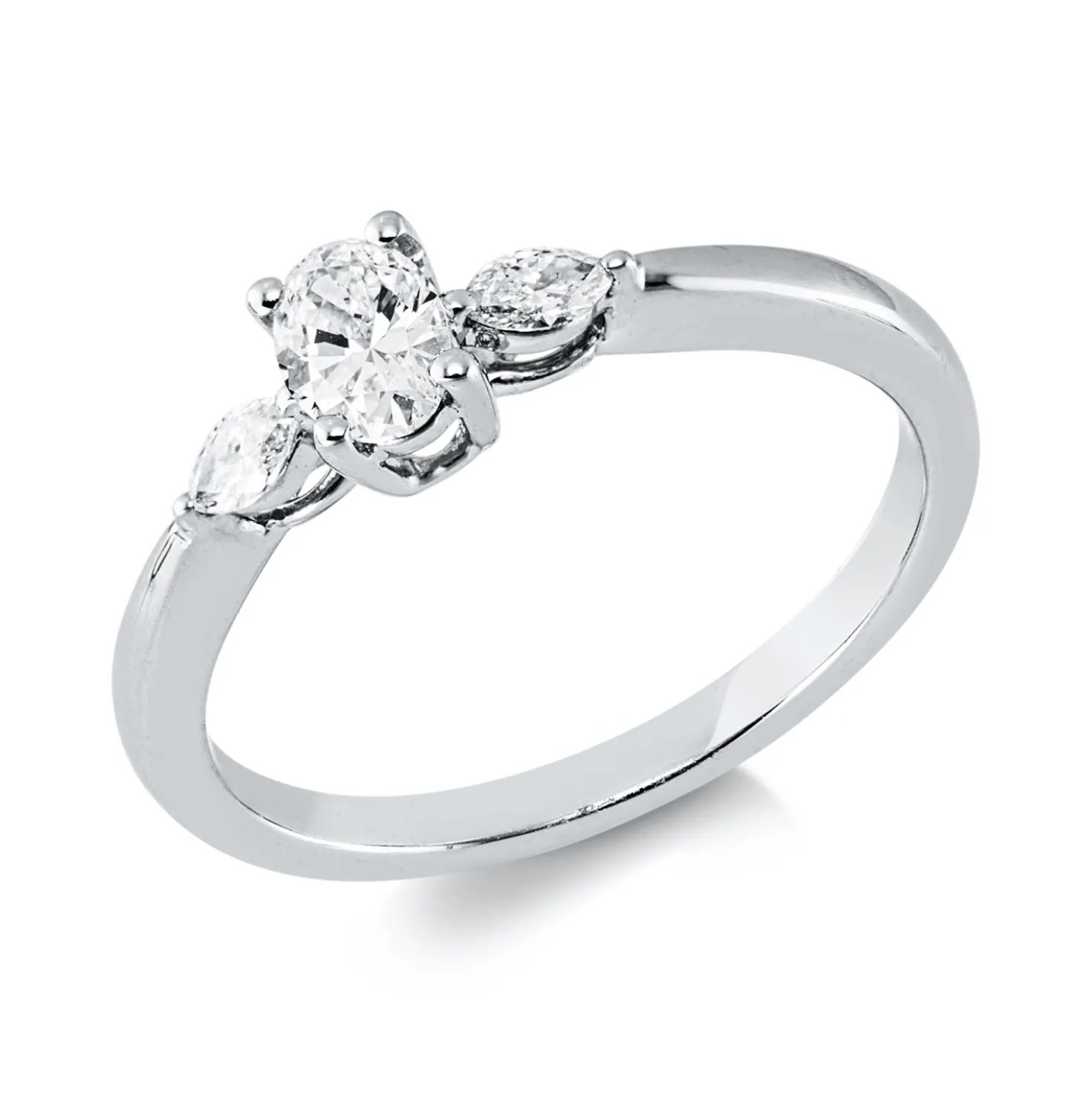 Ring aus 750 Gold Weißgold 3 Diamanten 0,38ct TW-VSI/SI B:4,9mm 4er-Krappe