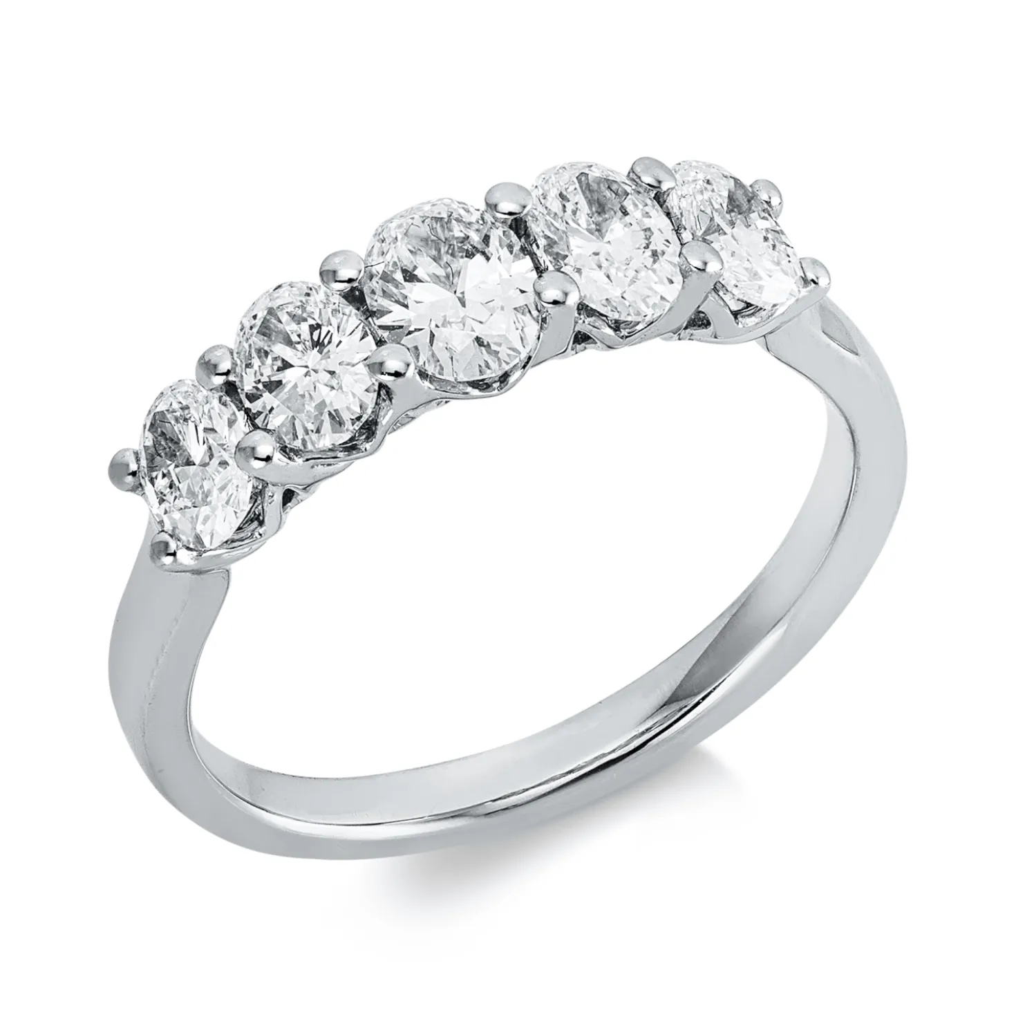 Ring aus 750 Gold Weißgold 5 Diamanten Oval-Schliff 1,17ct W-VSI B:5,1mm