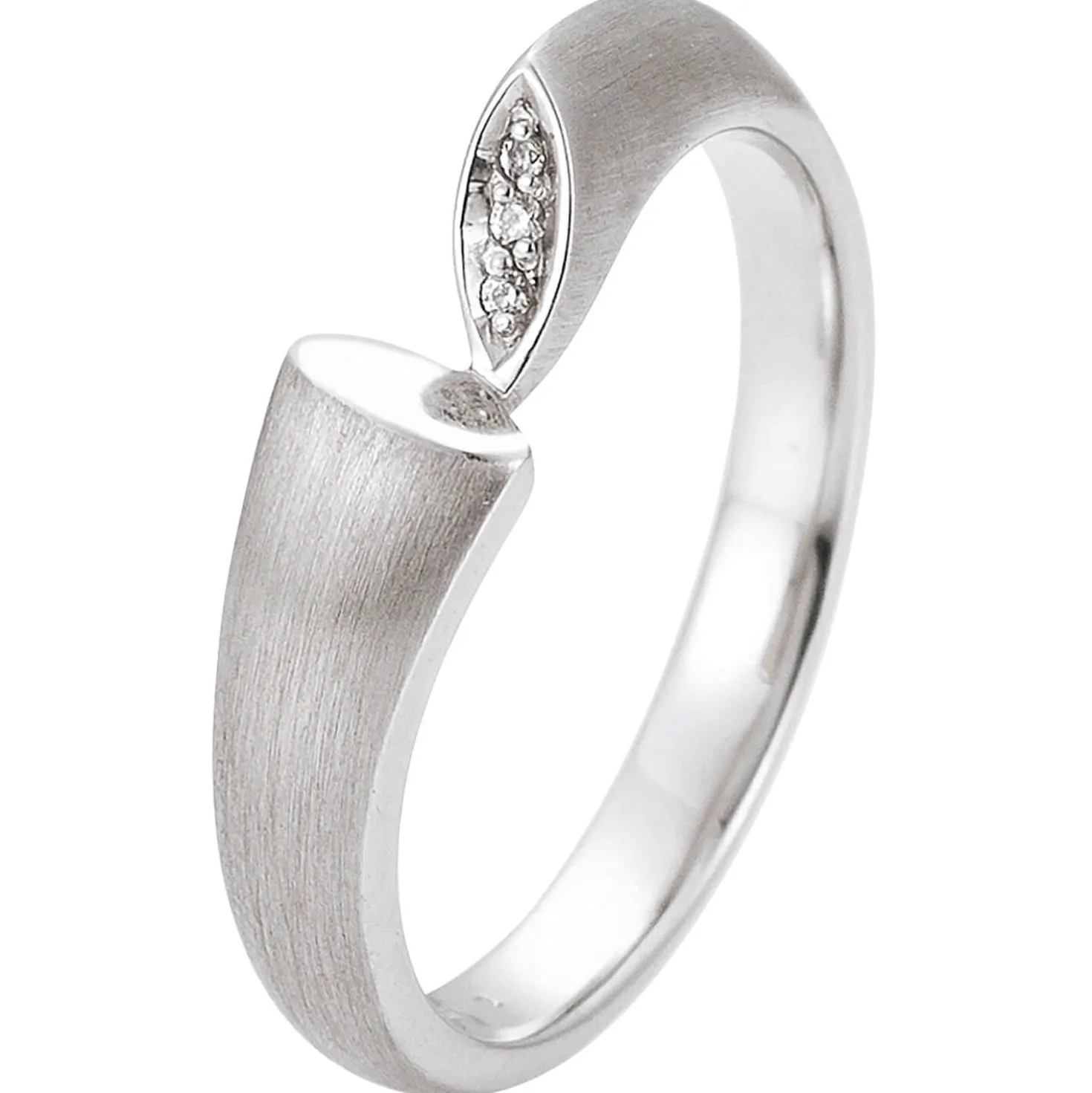 Ring aus 585 Gold Weißgold mattiert mit 3 Diamanten 0,019 Ct. W-SI, B: 5,2mm