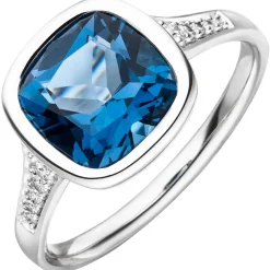 Ring aus 585 Gold Weißgold mit Blautopas London Blue & 10 Diamanten 0.07Ct