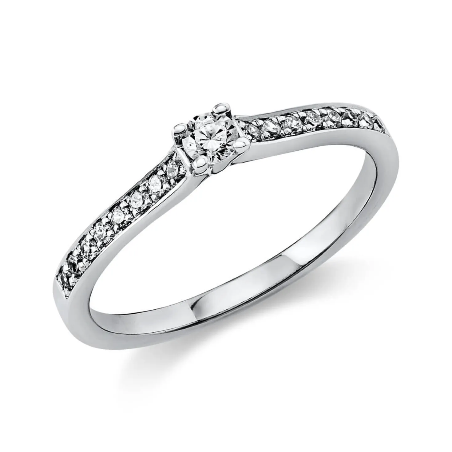 Ring aus 585 Gold Weißgold mit 17 Diamanten Brillanten 0,22 Ct. 4er-Krappe