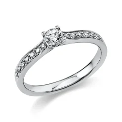 Ring aus 585 Gold Weißgold mit 17 Diamanten Brillanten 0,35 Ct. 4er-Krappe