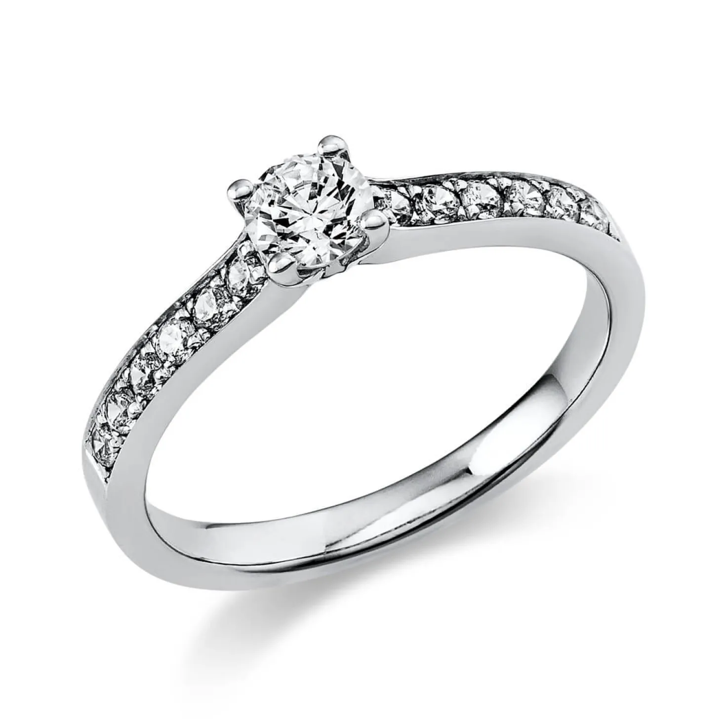 Ring aus 585 Gold Weißgold mit 17 Diamanten Brillanten 0,43 Ct. 4er-Krappe