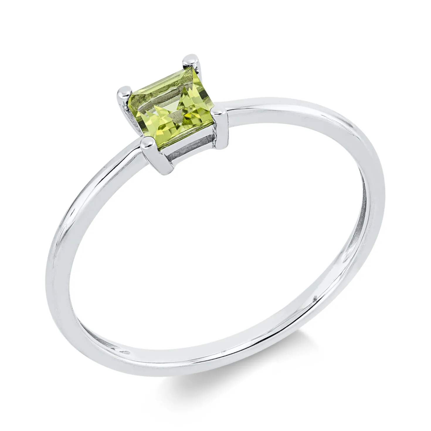 Ring aus 750 Gold Weißgold Peridot 0,39ct grün B:4,8mm 4er-Krappe