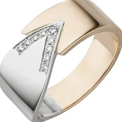Ring aus 585 Gold Weißgold Rotgold bicolor 9 Diamanten Brillanten 0,1 ct W/SI