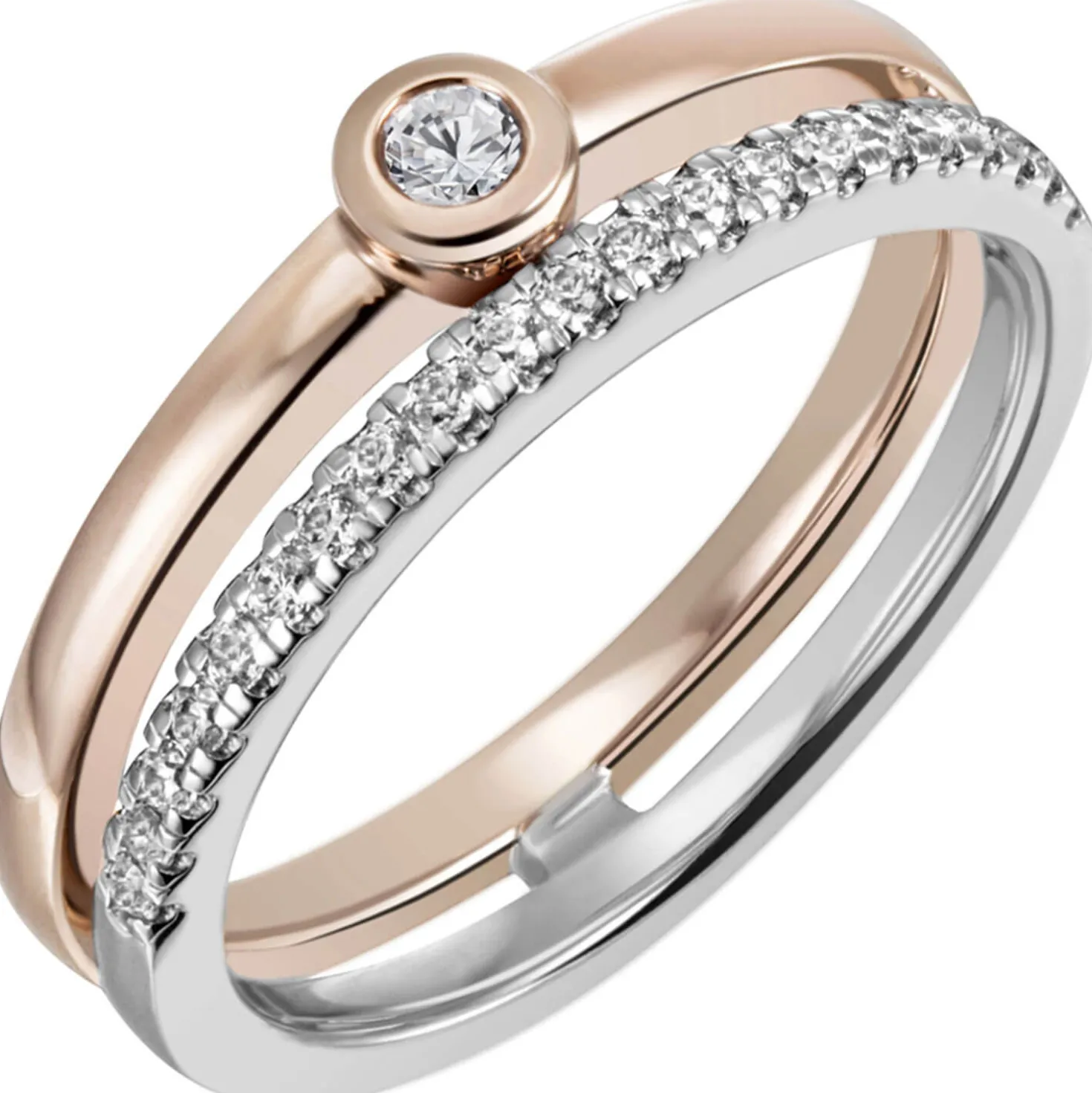 Ring aus 585 Gold Weißgold & Rotgold 22 Diamanten Brillanten 0,21 Ct