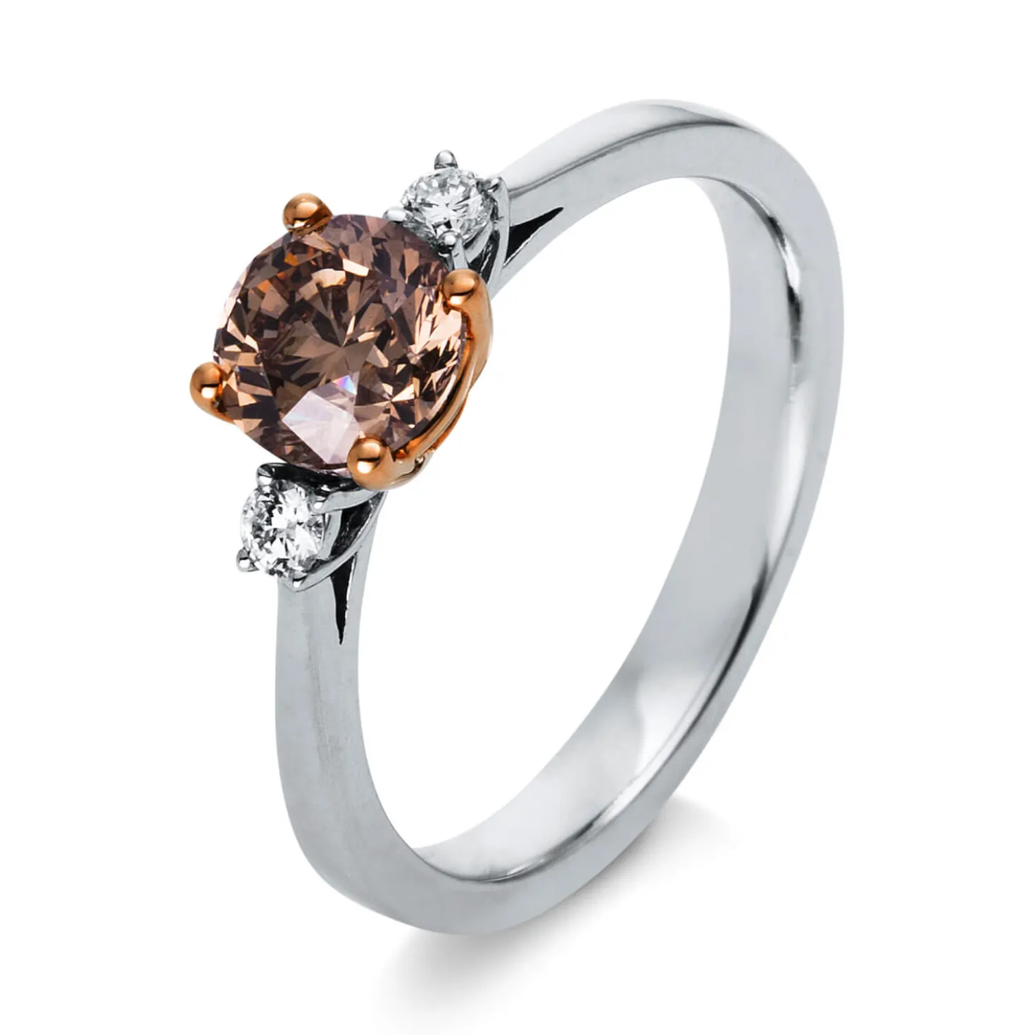 Ring aus 750 Gold weiß/rot 2 Brillanten 0,09ct TW-SI 1 Brillant 1ct braun B:6mm