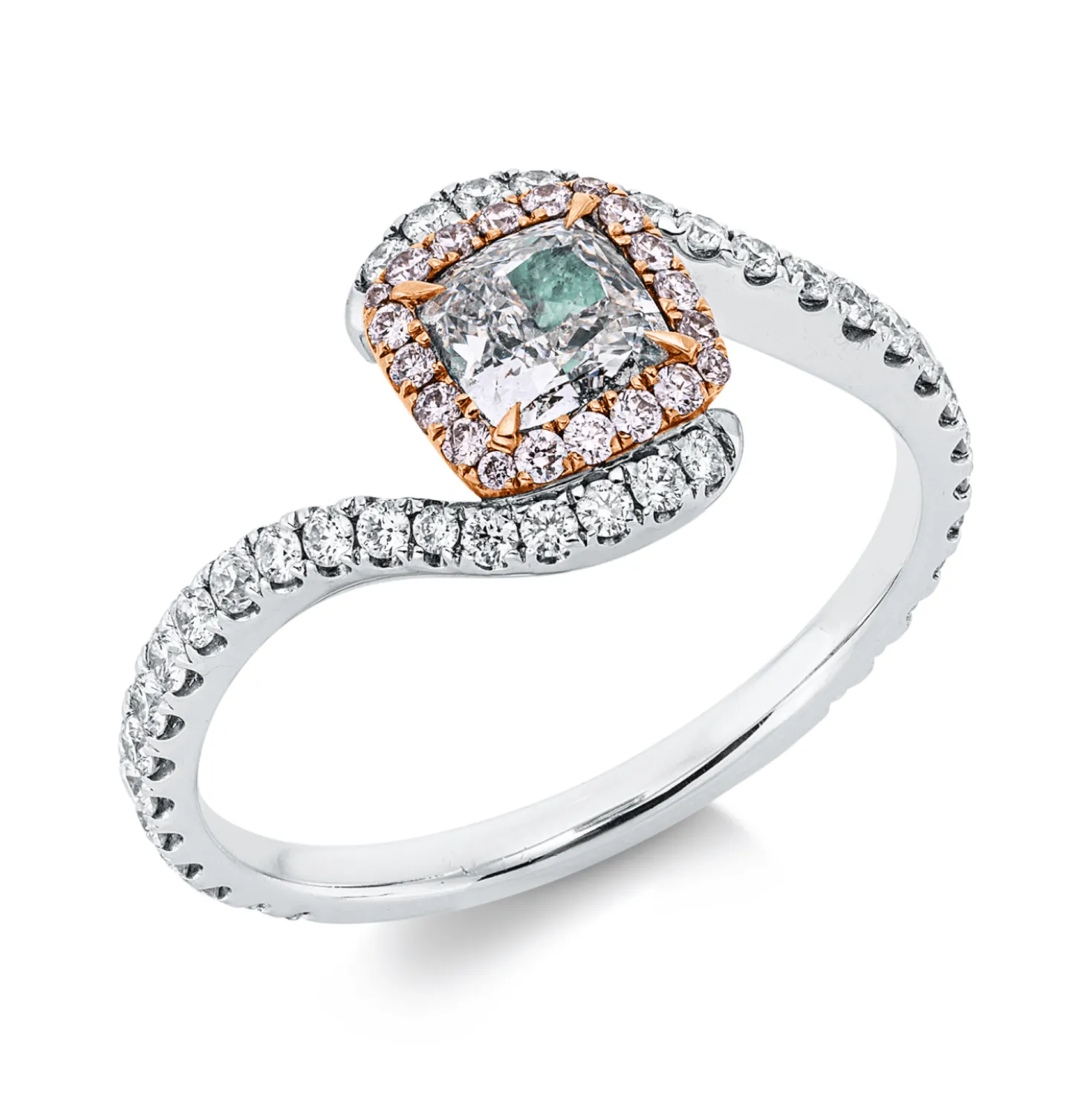 Ring aus 750 Gold weiß/rot 61 Diamanten 0,95ct B:8,8mm
