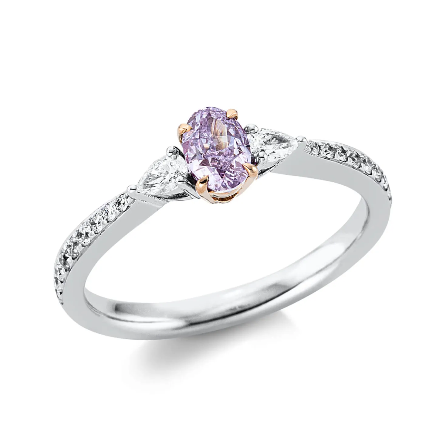 Ring aus 750 Gold weiß/rot 23 Diamanten 0,72ct B:5,2mm 4er-Krappe