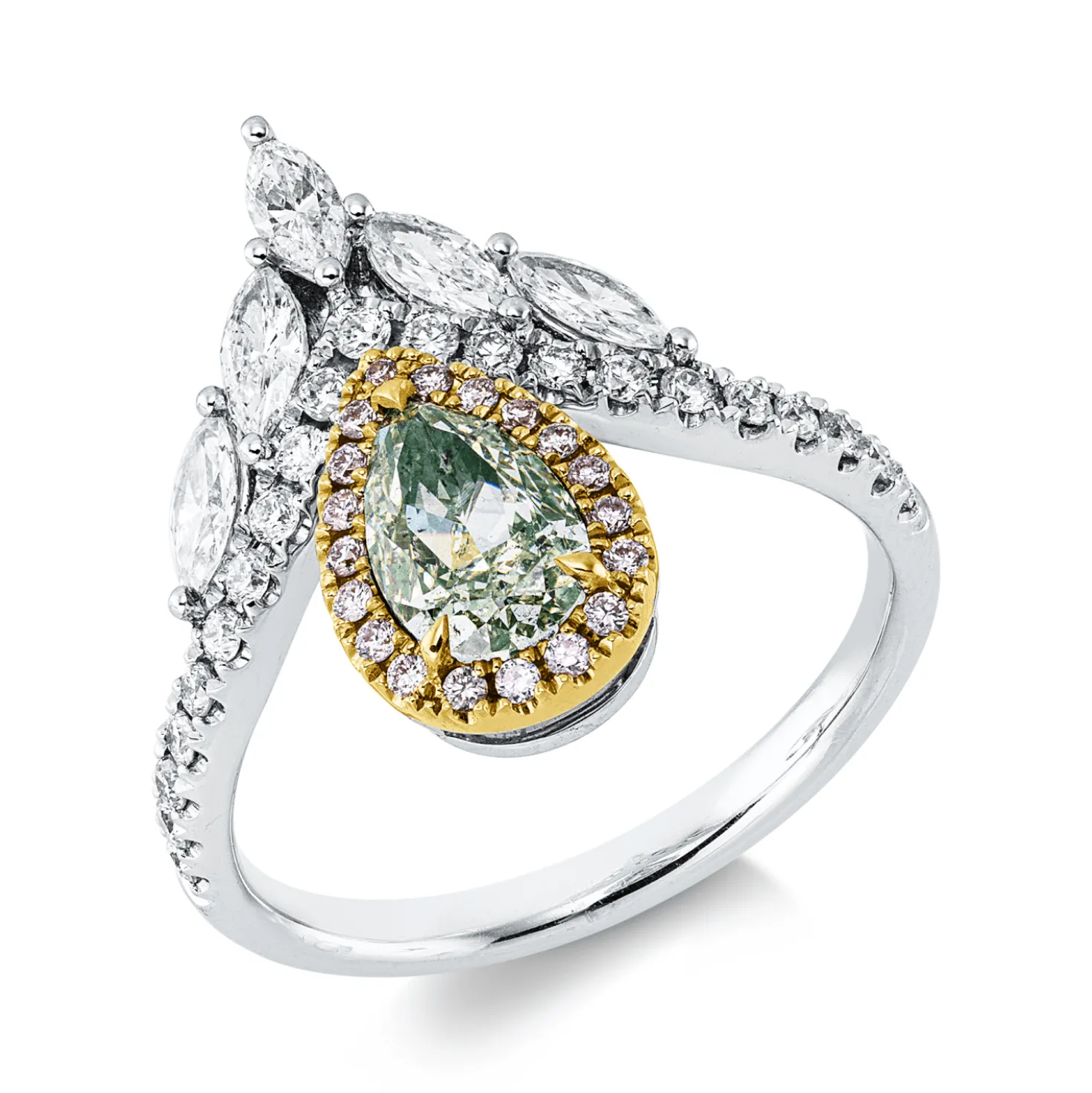 Ring aus 750 Gold weiß/rot 46 Diamanten 1,72ct TW-SI B:18,9mm