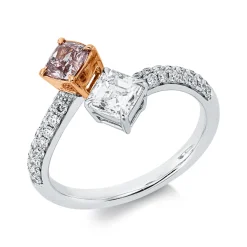 Ring aus 750 Gold weiß/rot 34 Diamanten 1,29ct TW-SI B:12,5mm 4er-Krappe