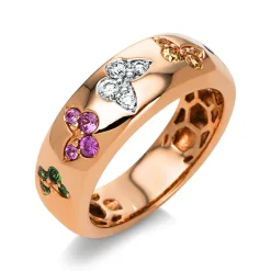 Ring aus 750 Gold weiß/rot 16 Saphire 0,38ct mehrfarbig 4 Brillanten 0,11ct TW-VSI