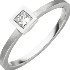 Ring aus 950 Platin mattiert mit Diamant in Princess-Schliff 0,20ct W/SI Damen