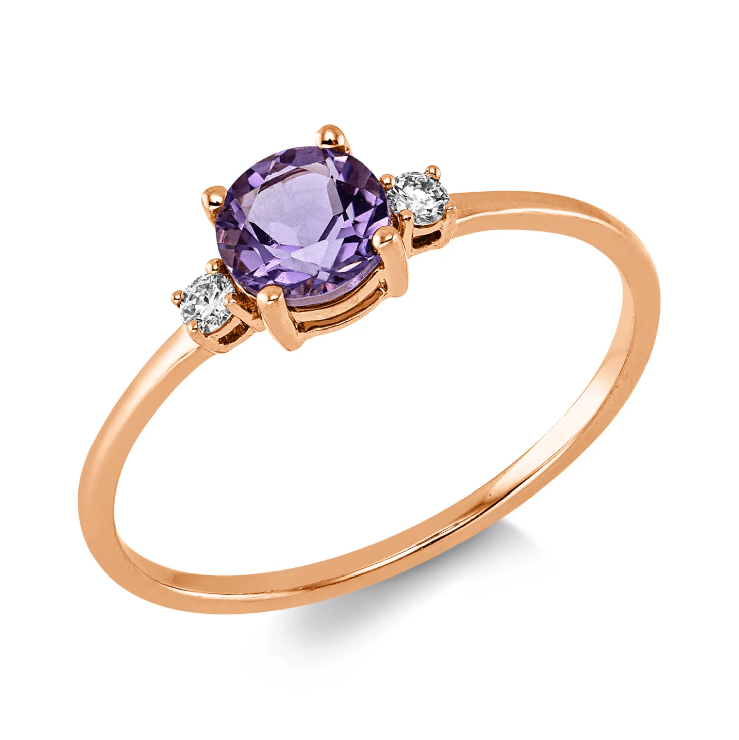 Ring aus 750 Rotgold Amethyst 0,47ct lila 2 Brillanten 0,05ct TW-SI B:4,9mm