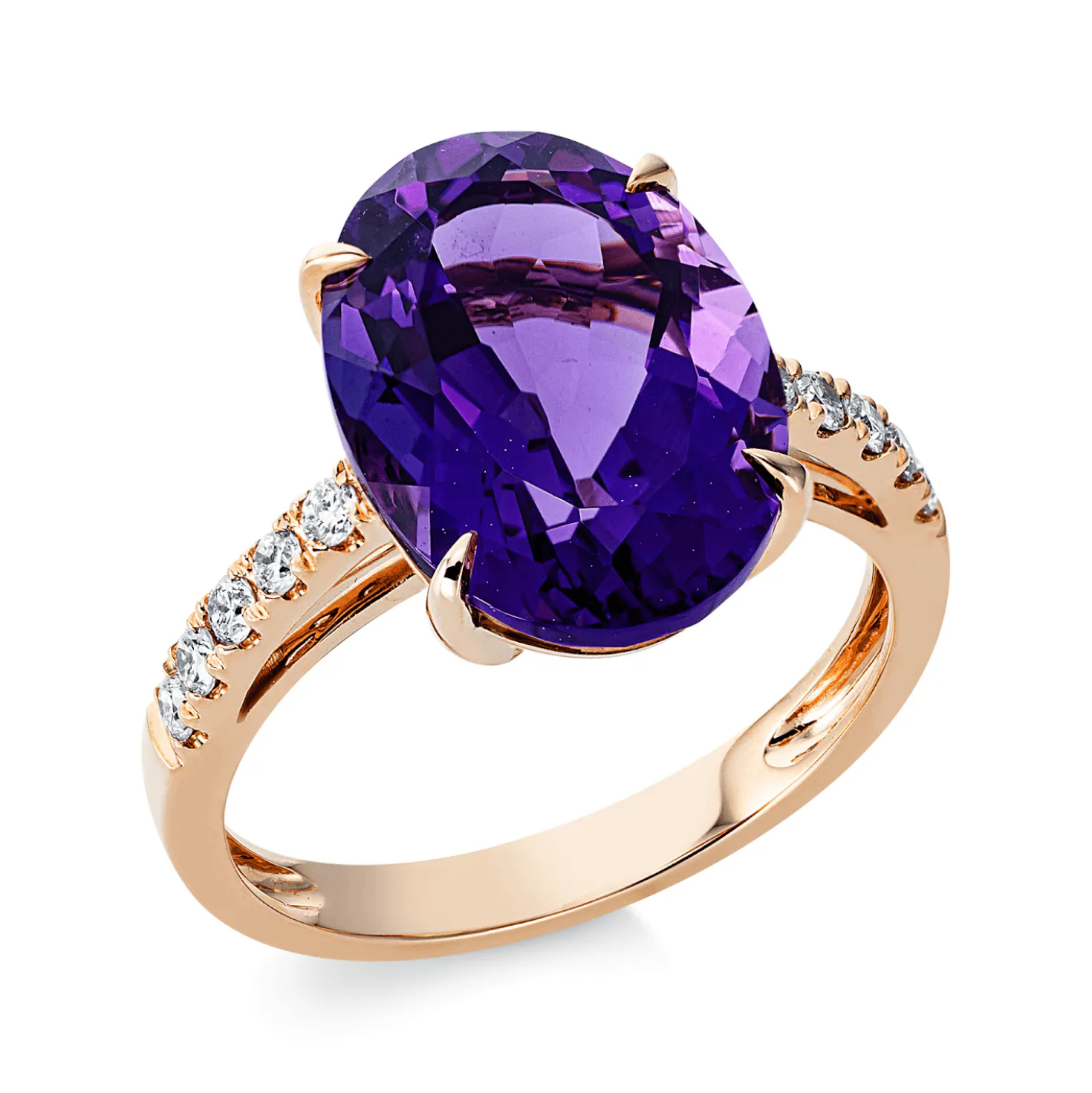 Ring aus 750 Rotgold Amethyst 4,7ct lila 10 Brillanten 0,2ct TW-SI B:13,9mm