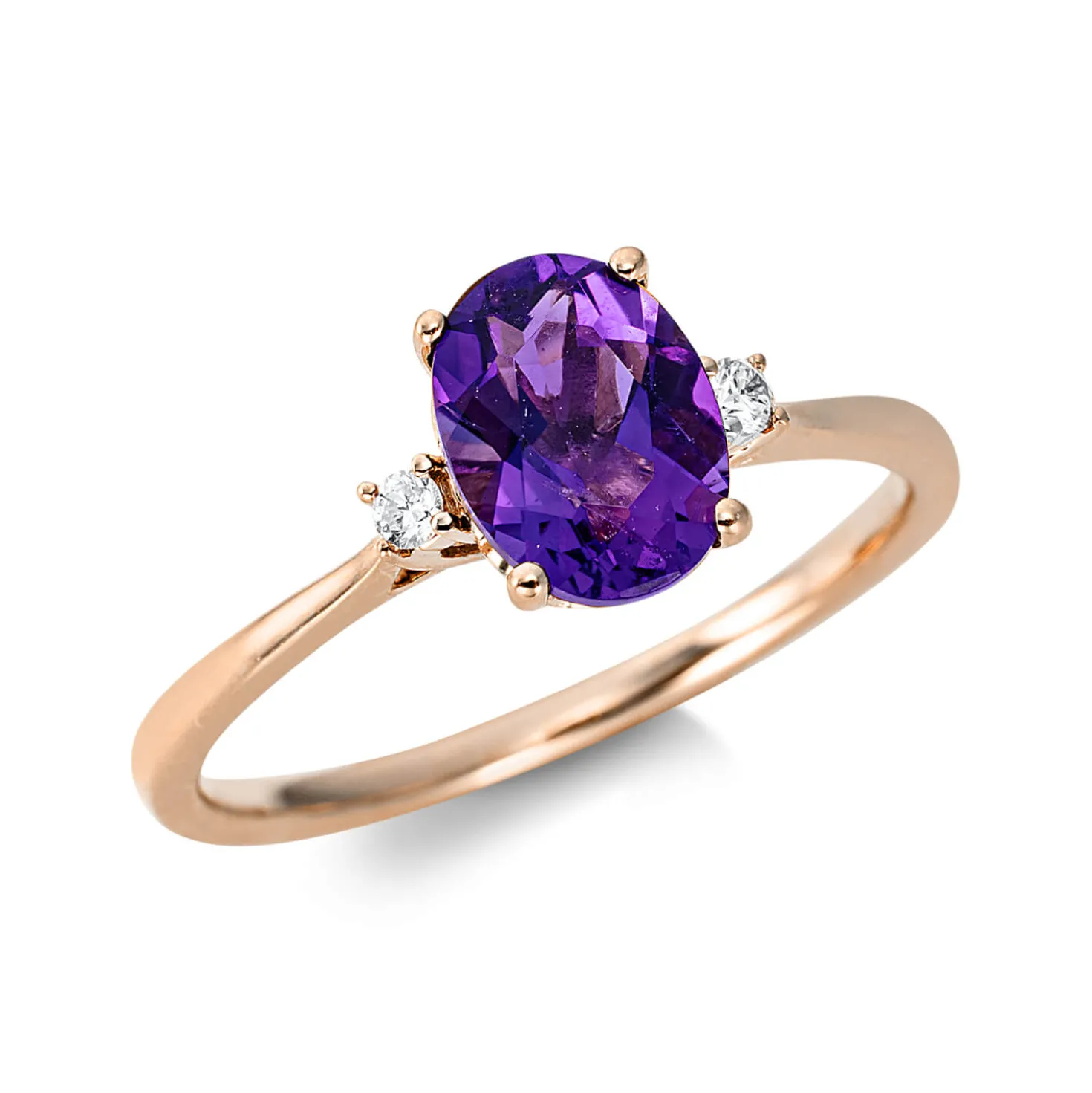 Ring aus 750 Rotgold Amethyst 1,14ct lila 2 Brillanten 0,04ct TW-SI B:8mm
