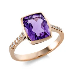 Ring aus 750 Rotgold Amethyst 3ct lila 12 Brillanten 0,08ct TW-SI B:11mm Zarge