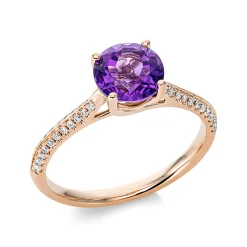 Ring aus 750 Rotgold Amethyst 1,32ct lila 44 Brillanten 0,15ct TW-SI Ø7mm