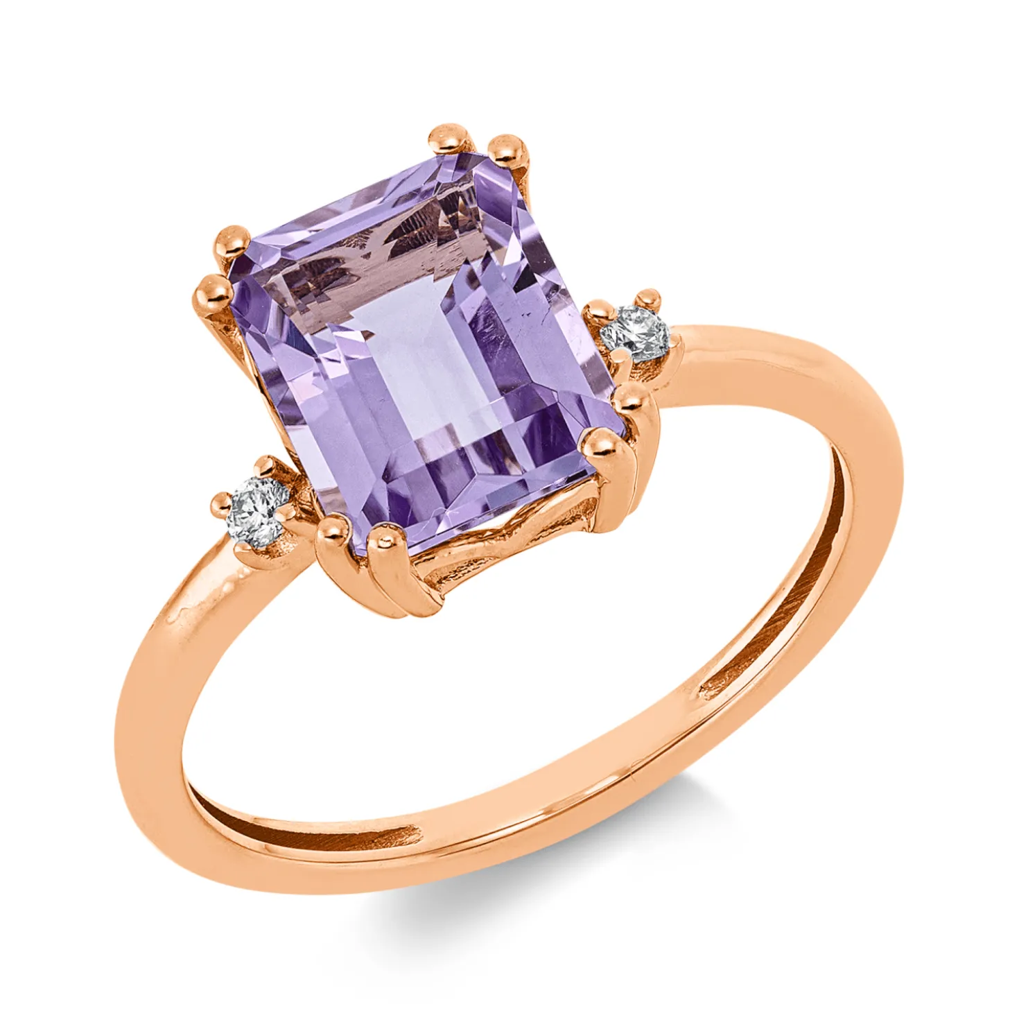 Ring aus 750 Rotgold Amethyst 2,18ct pink 2 Brillanten 0,04ct TW-SI B:9,8mm