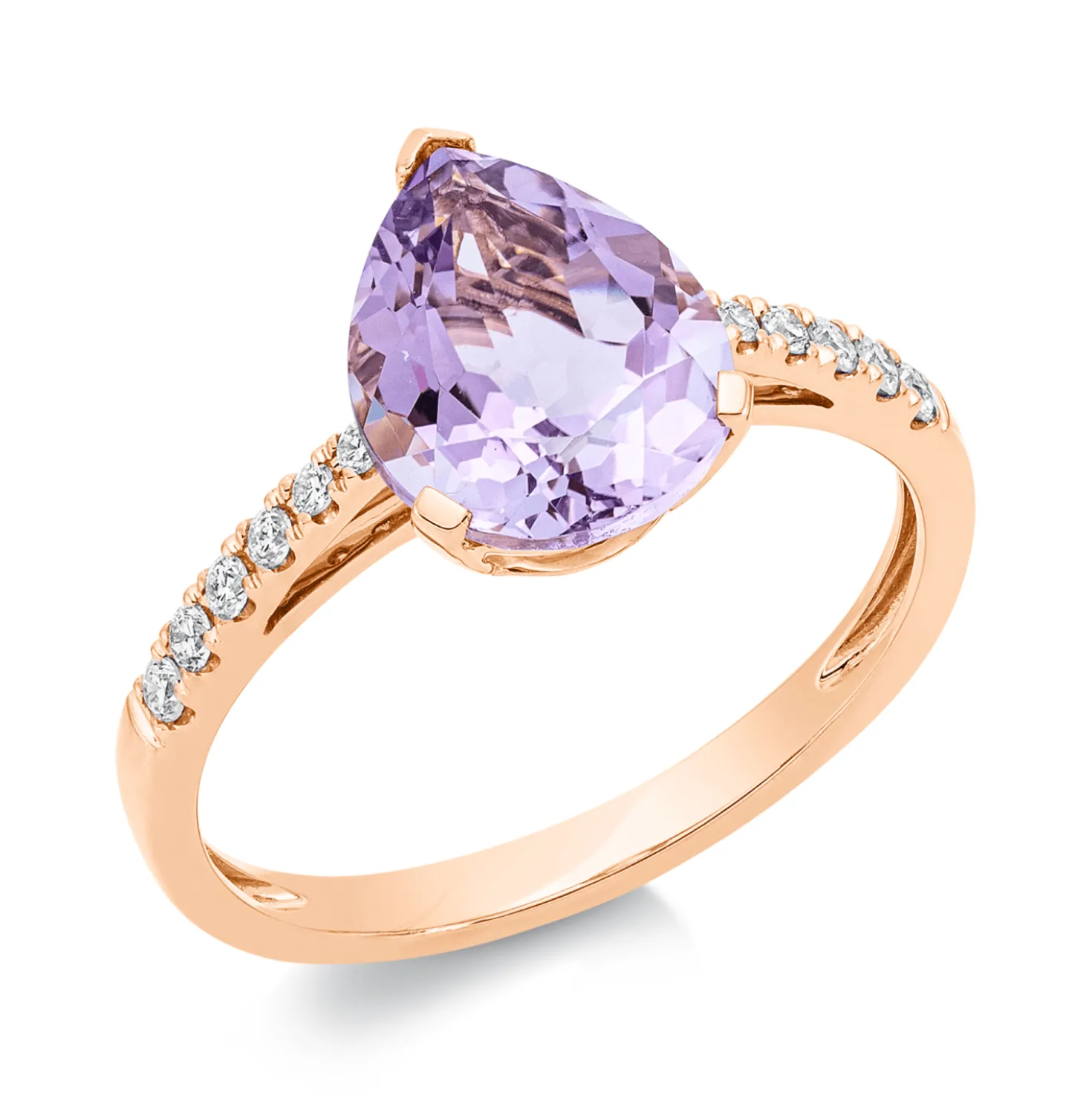 Ring aus 750 Rotgold Amethyst 2,3ct pink 12 Brillanten 0,14ct TW-SI B:10,7mm