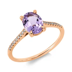 Ring aus 750 Rotgold Amethyst 1,13ct pink 18 Diamanten 0,07ct TW-SI B:8mm