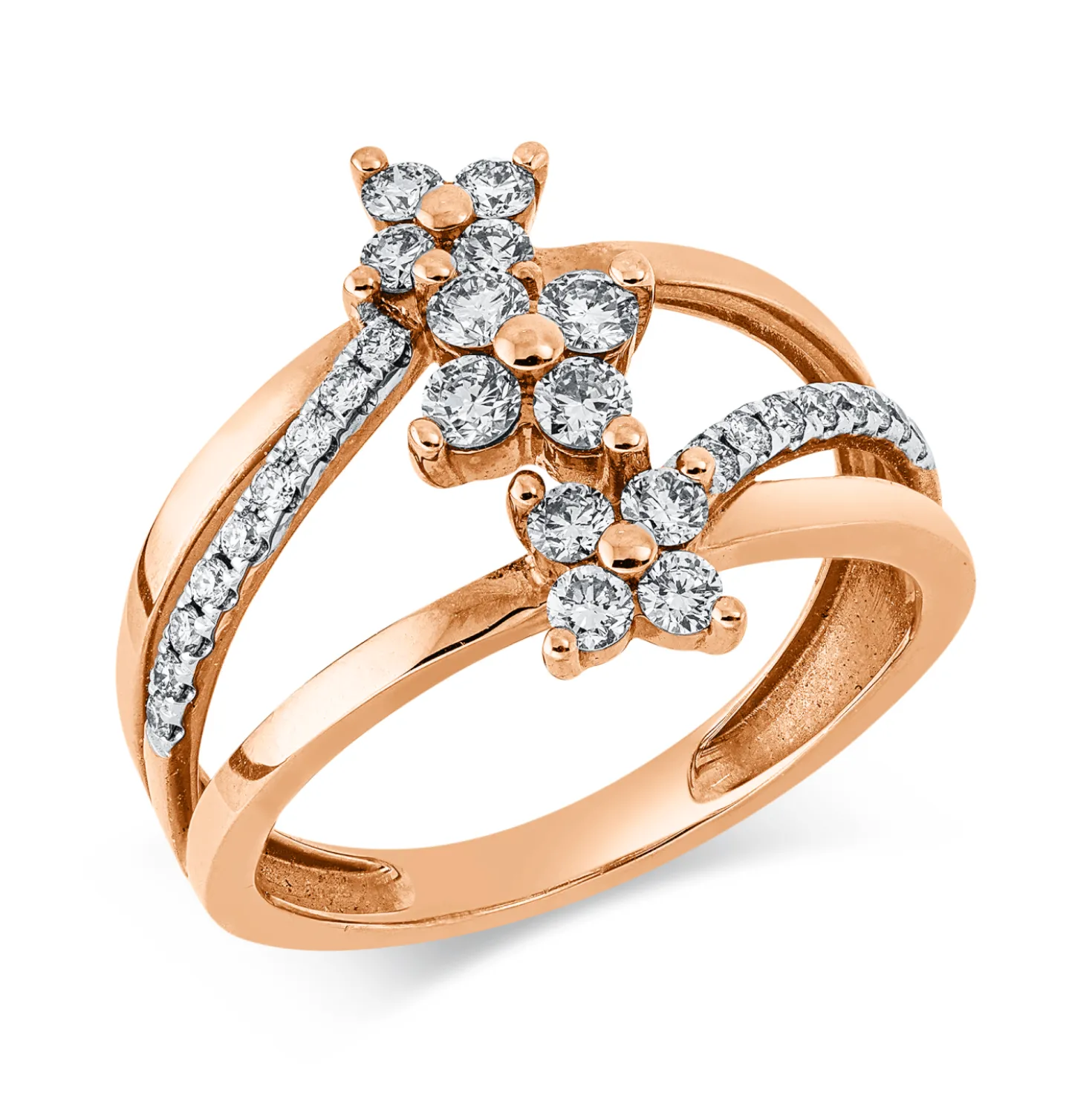 Ring aus 750 Rotgold 29 Brillanten 0,57ct J-VSI/SI B:16mm Fassung rhodiniert