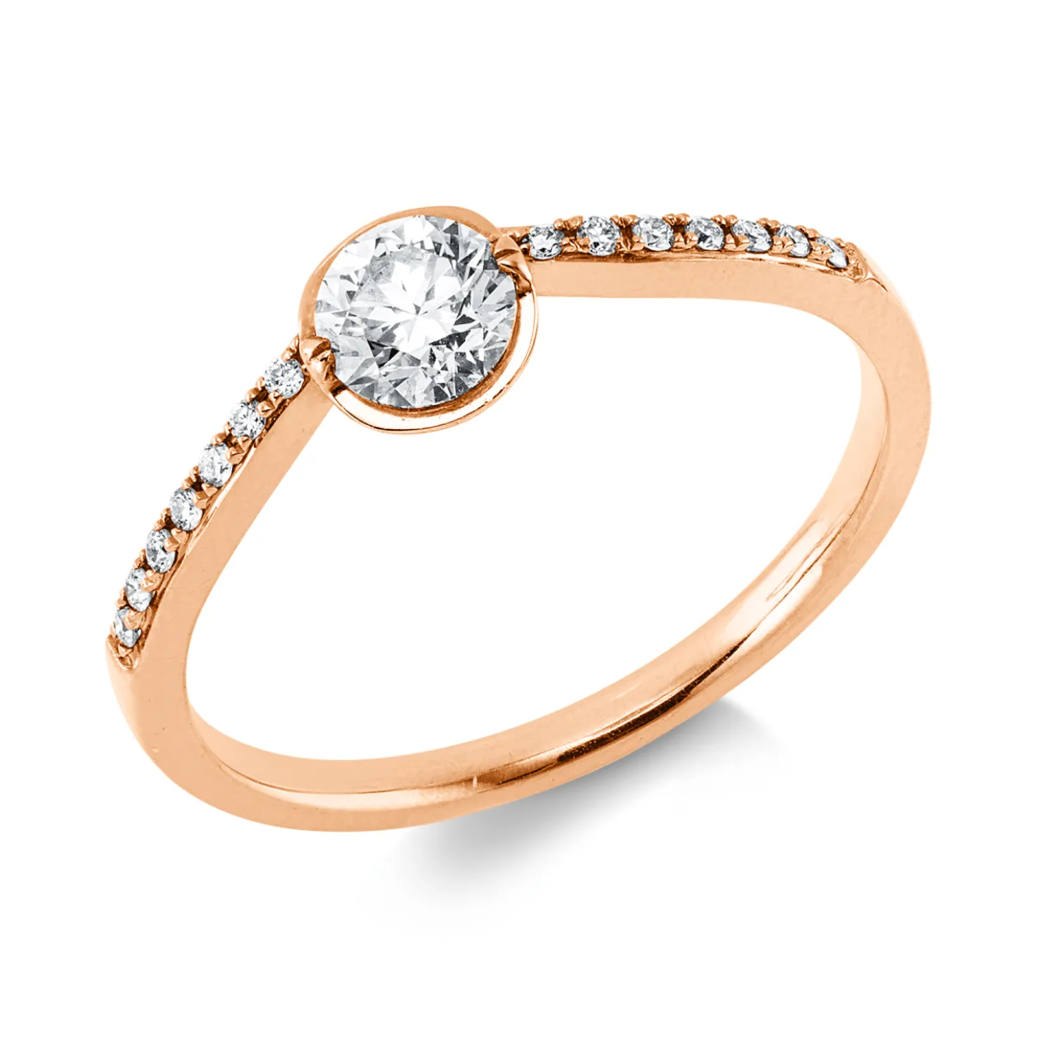 Ring aus 750 Rotgold 14 Brillanten 0,07ct m-SI 1 Brillant 0,32ct m-SI B:5mm