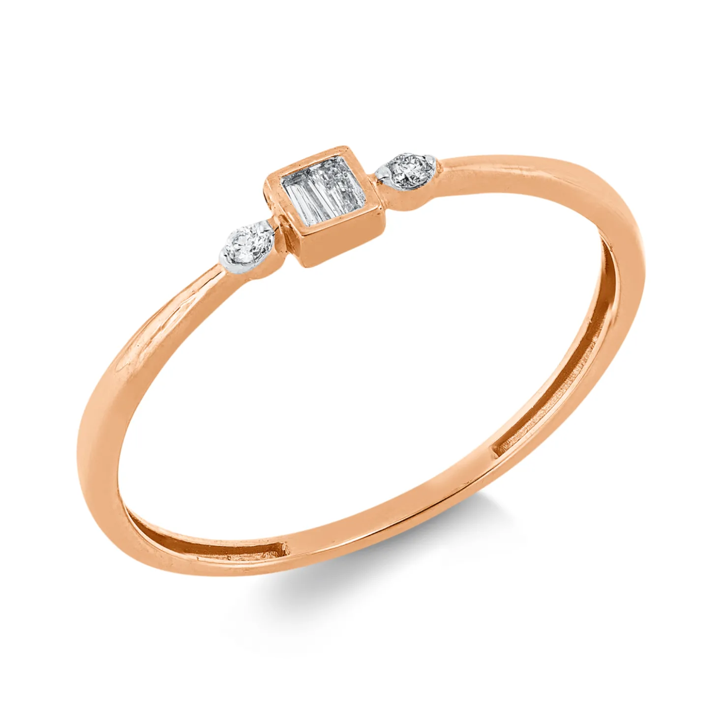 Ring aus 750 Rotgold 4 Diamanten 0,08ct TW-SI B:2,9mm Fassung rhodiniert