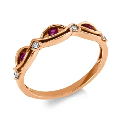 Ring aus 750 Rotgold 3 Rubine 0,11ct rot 4 Brillanten 0,07ct TW-SI B:4mm