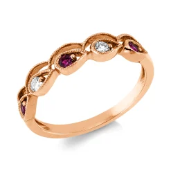 Ring aus 750 Rotgold 3 Rubine 0,14ct rot 2 Brillanten 0,08ct TW-SI B:4,1mm