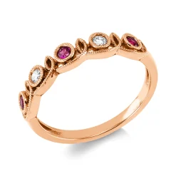 Ring aus 750 Rotgold 3 Rubine 0,15ct rot 2 Brillanten 0,07ct TW-SI B:3,7mm