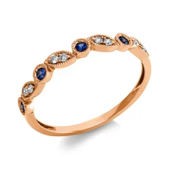 Ring aus 750 Rotgold 4 Saphire 0,07ct blau 8 Brillanten 0,06ct TW-SI B:2,7mm