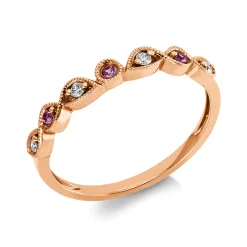 Ring aus 750 Rotgold 3 Saphire 0,05ct pink 4 Brillanten 0,06ct TW-SI B:2,9mm
