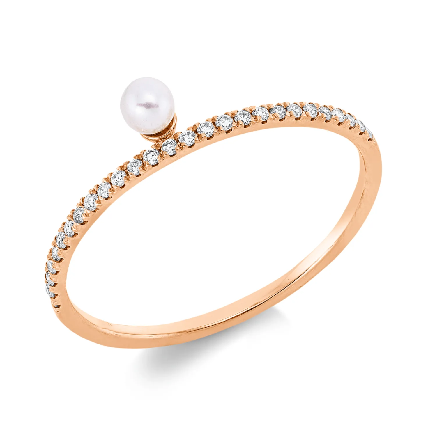 Ring aus 750 Rotgold Süßwasser-Perle 3mm weiß 27 Brillanten 0,09ct TW-SI