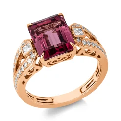 Ring aus 750 Rotgold Turmalin 3,6ct pink 42 Diamanten 0,38ct TW-SI B:9,8mm