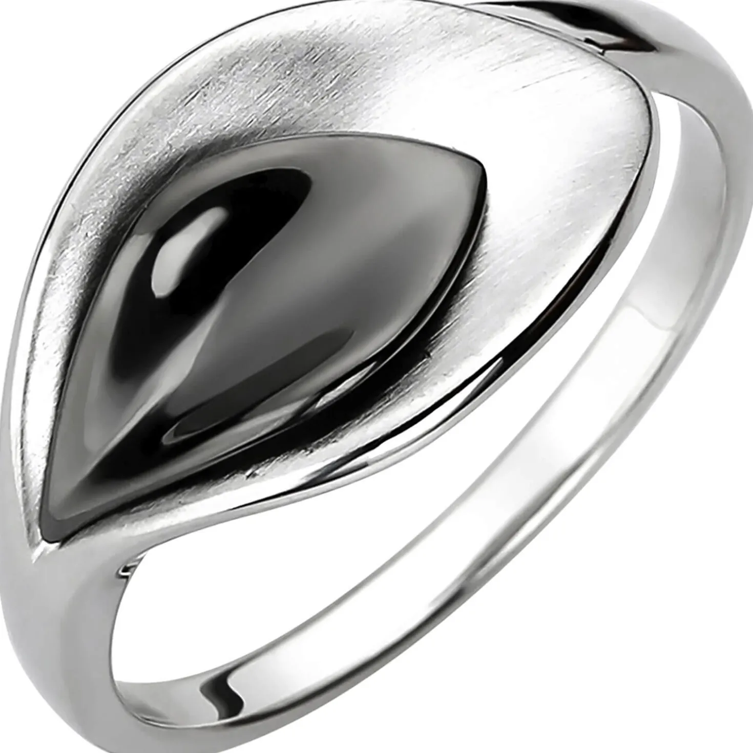 Ring aus 925 Silber Blatt teilmattiert & schwarz teilrhodiniert Fingerring