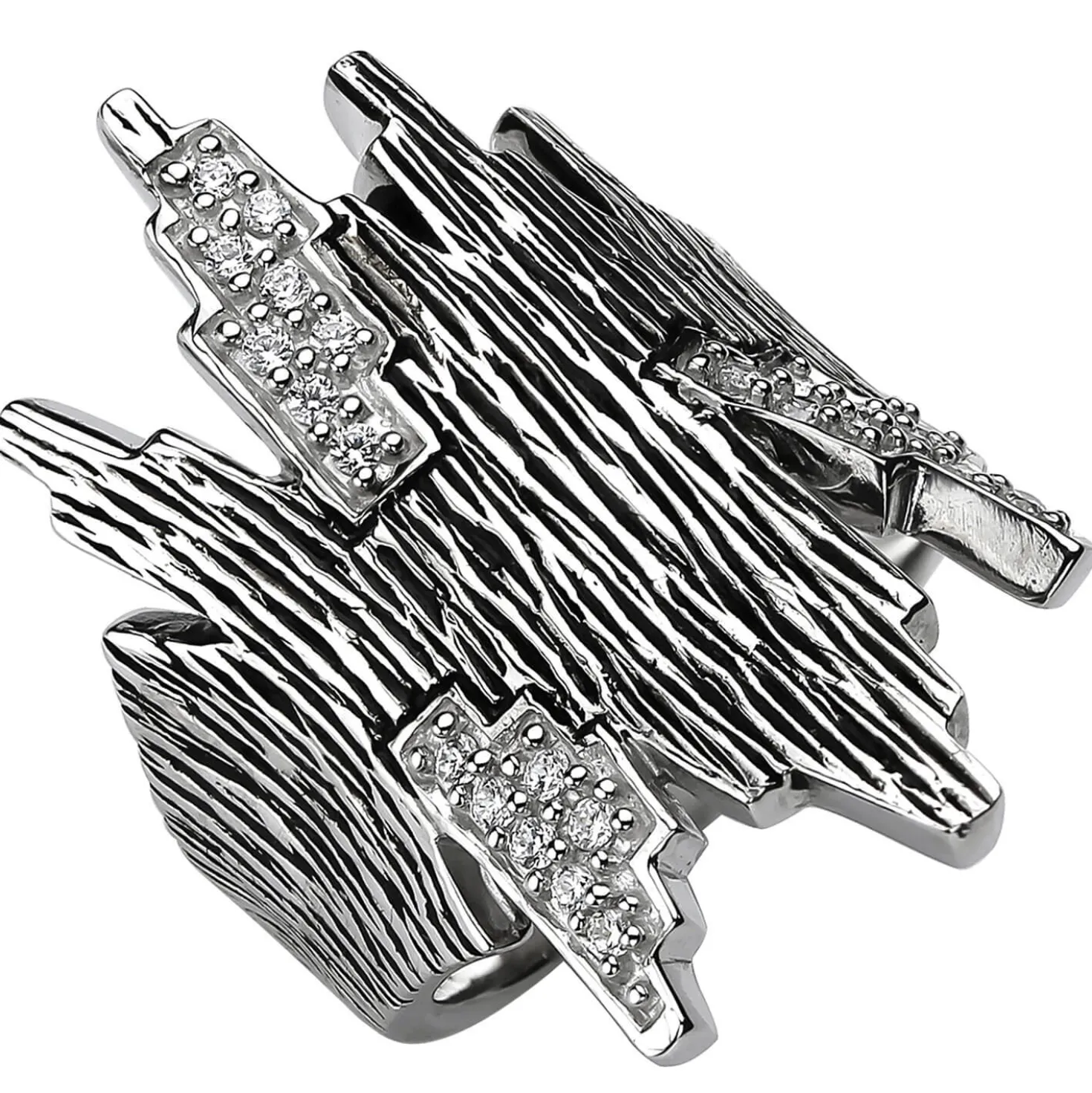 Ring aus 925 Silber geschwärzt mit 24 weißen Zirkonia Fingerring Damen