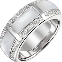 Ring aus 925 Silber mit 3 Perlmutt Einlagen & 42 Zirkonia Silberring Fingerring