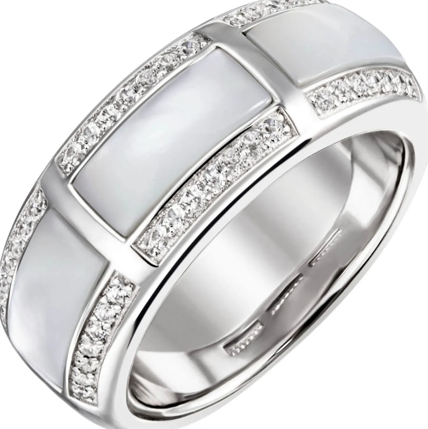 Ring aus 925 Silber mit 3 Perlmutt Einlagen & 42 Zirkonia Silberring Fingerring
