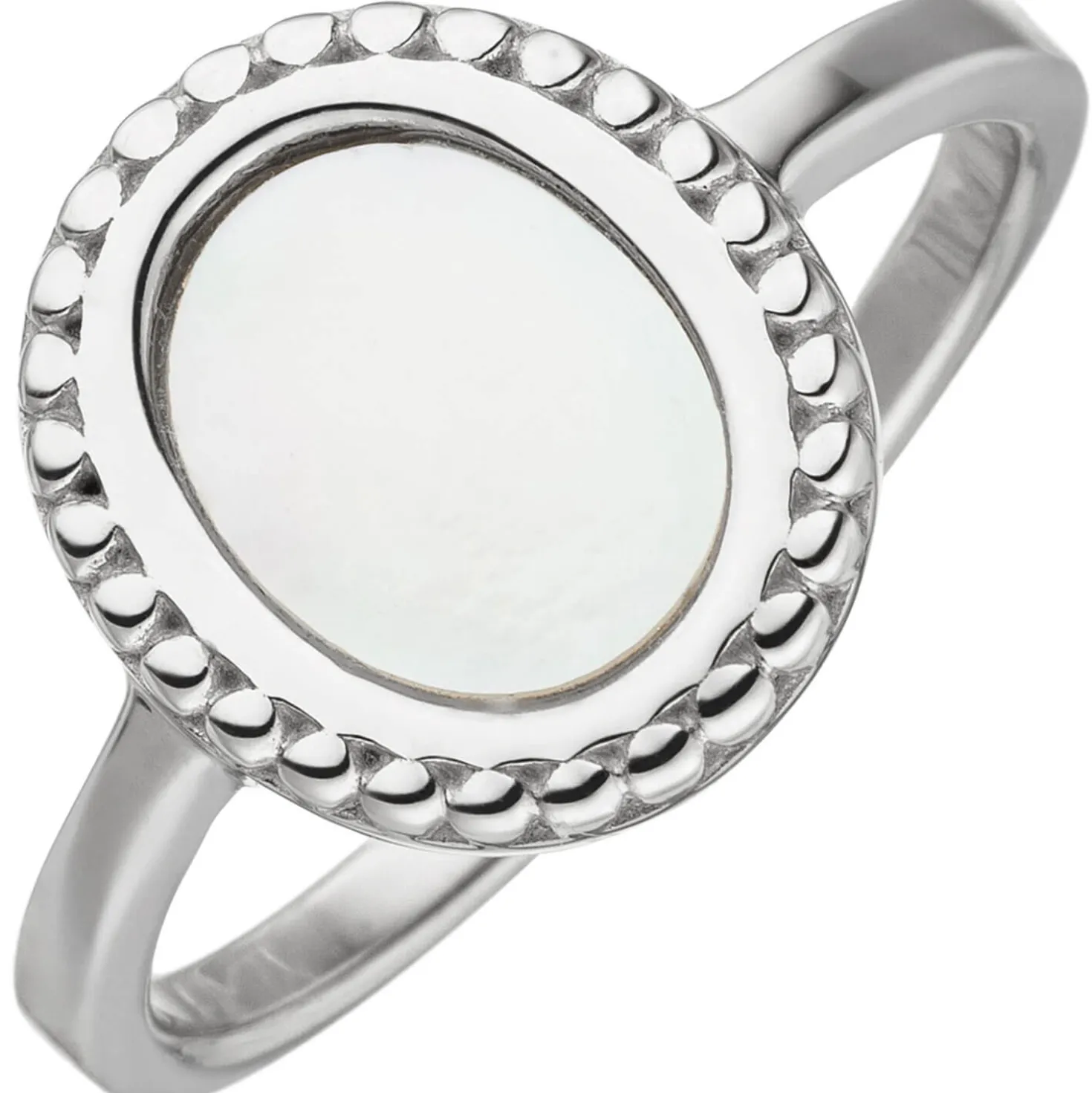 Ring aus 925 Silber rhodiniert mit Perlmutt-Einlage oval Fingerring Damen