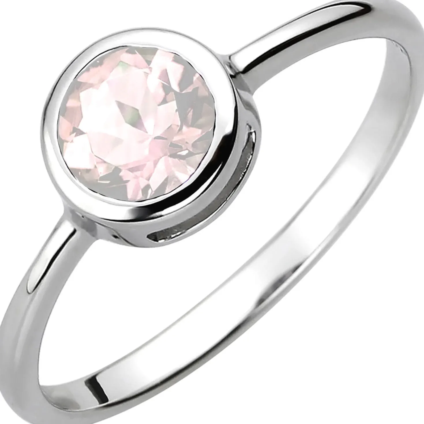 Ring aus 925 Silber rhodiniert mit Rosenquarz Ø7,3mm Zarge Fassung Fingerring