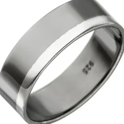 Ring aus 925 Silber schwarz teilrhodiniert bicolor flach schlicht Fingerschmuck