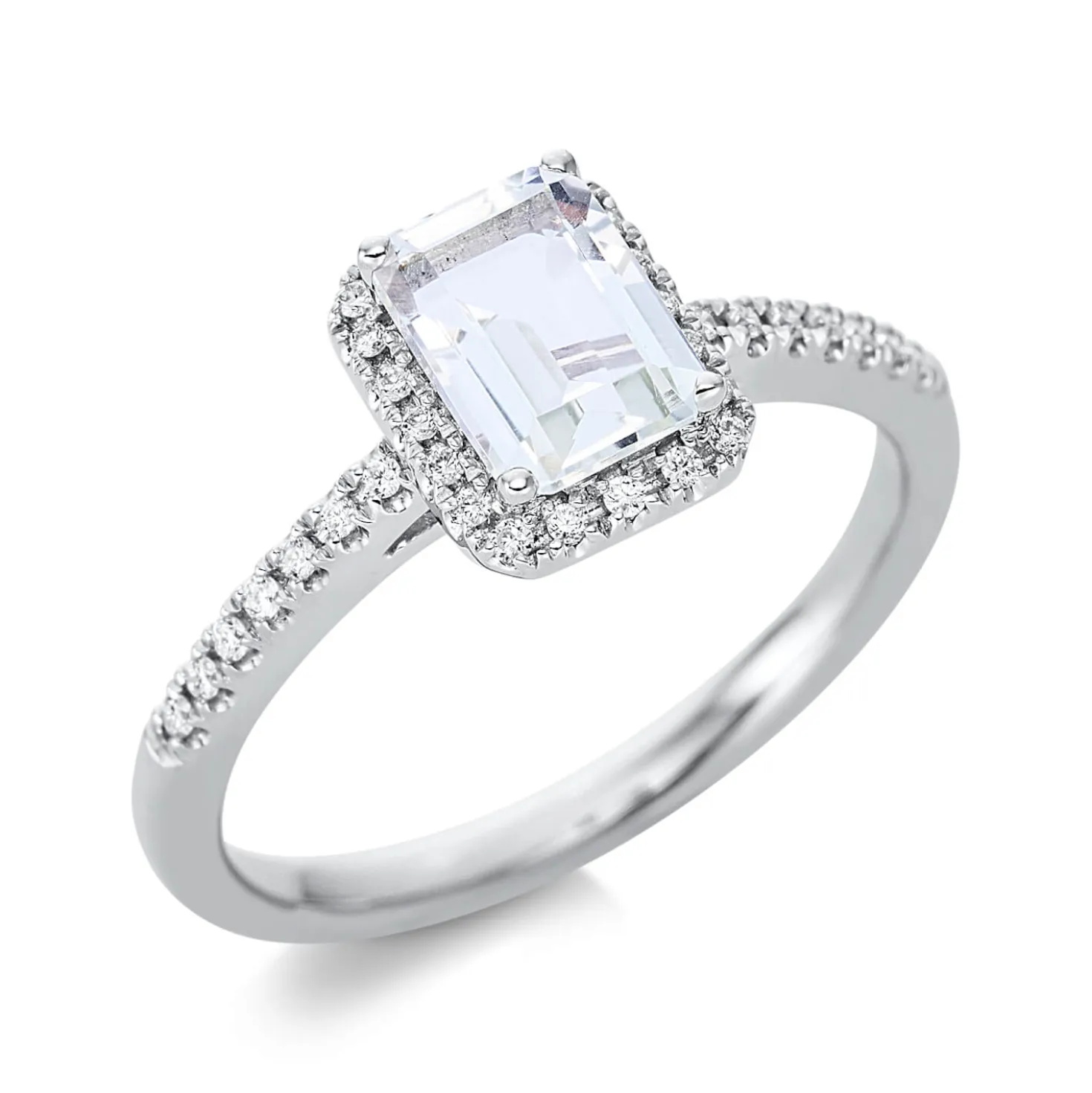 Ring aus 750 Weißgold Amethyst 0,93ct grün 34 Brillanten 0,11ct TW-SI B:8,5mm