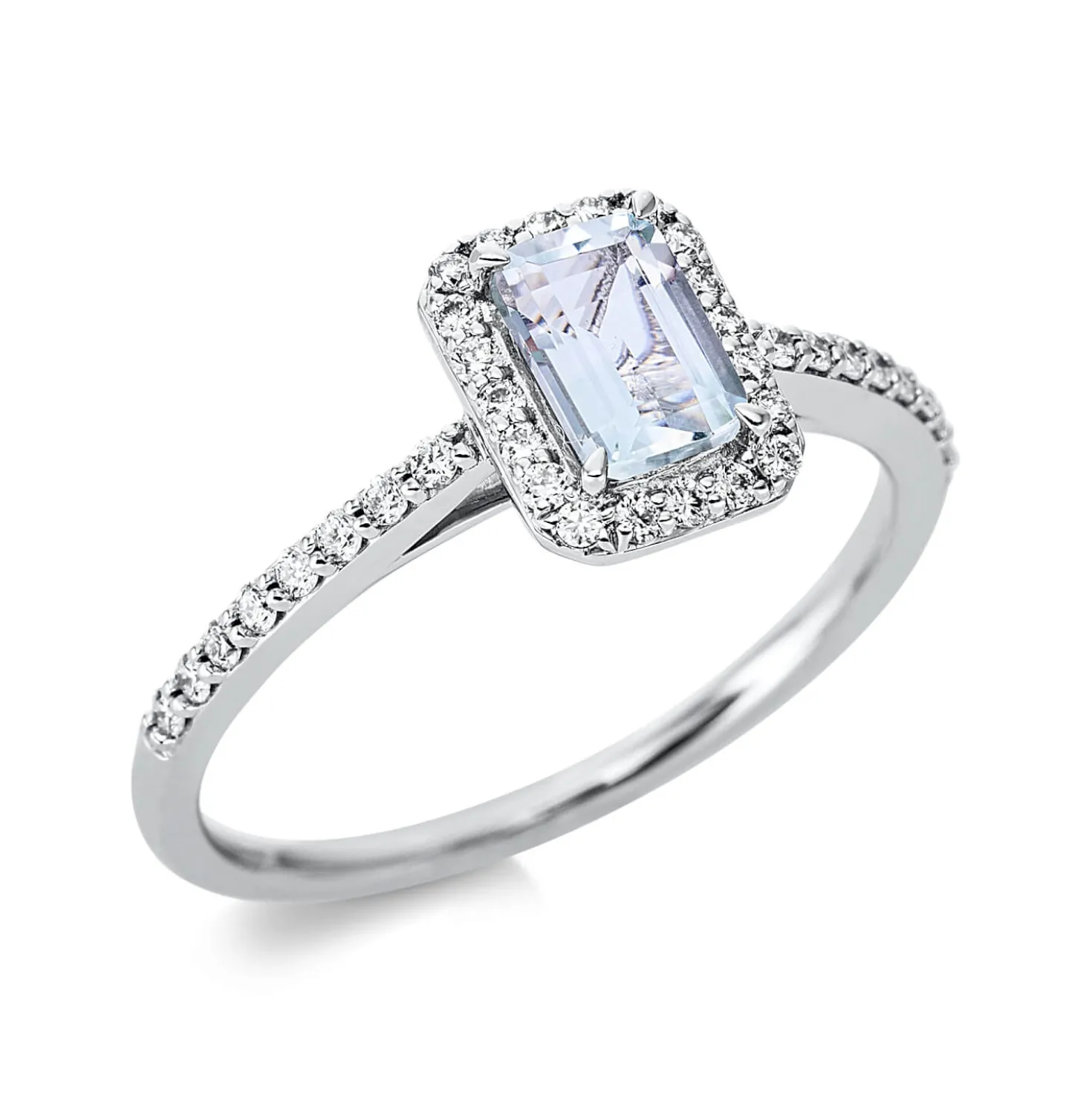 Ring aus 750 Weißgold Amethyst 0,48ct grün 36 Brillanten 0,19ct TW-SI B:8,4mm