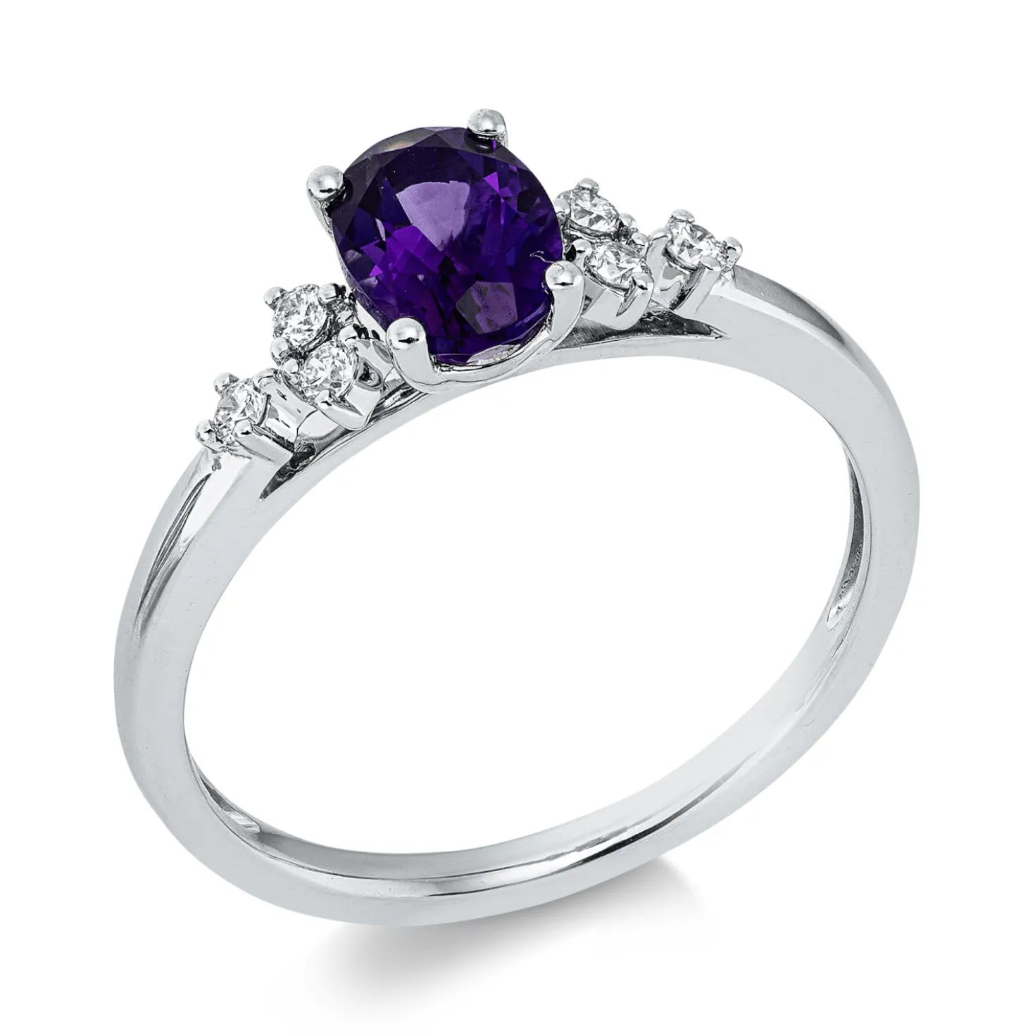 Ring aus 585 Weißgold Amethyst 0,73ct lila 6 Brillanten 0,11ct W-SI/PI B:17mm
